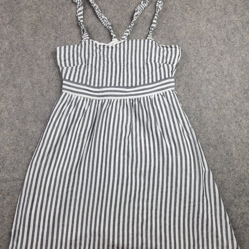 Madewell Dress Womens 0 Gray Striped Ruffle Strap Empire Dress Lined Summer